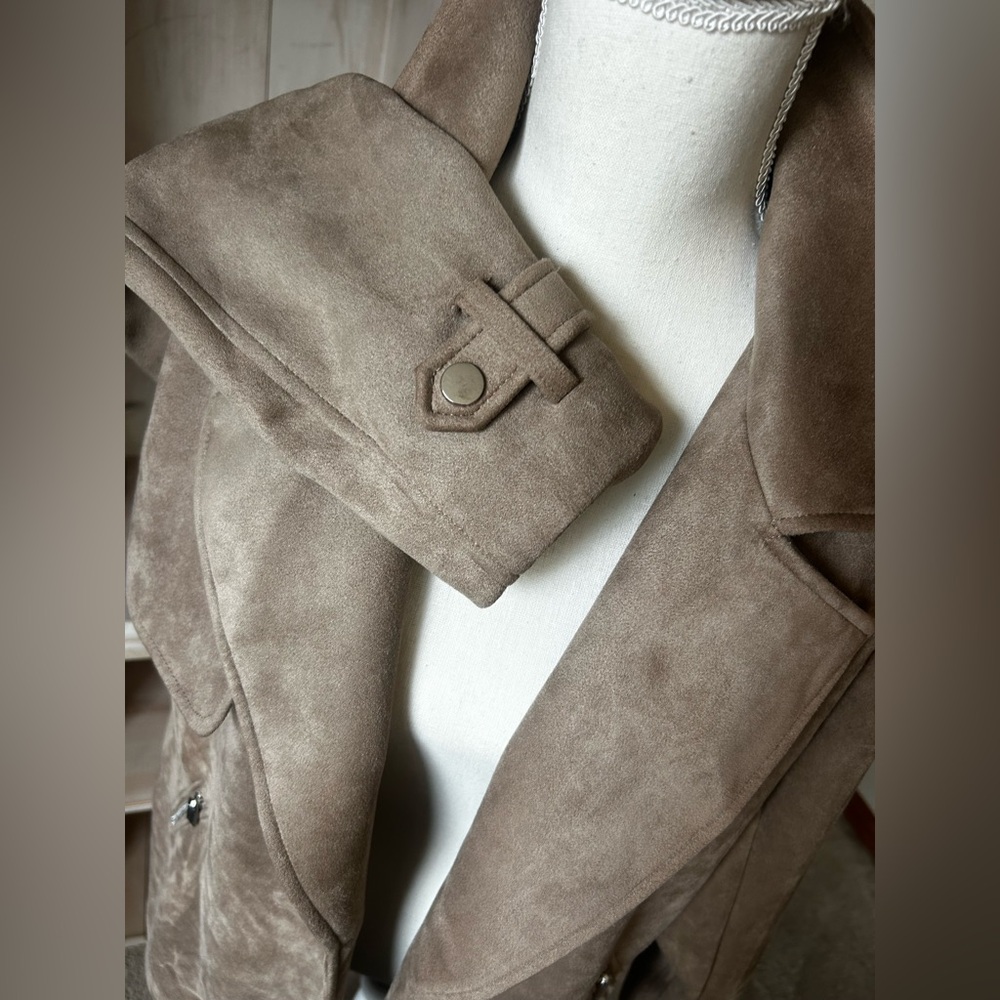 MAGASCHONI Tan Faux Suede Open Front Jacket Size Large - Picture 12 of 14
